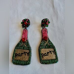 Beaded Champagne Bottle Party Earrings